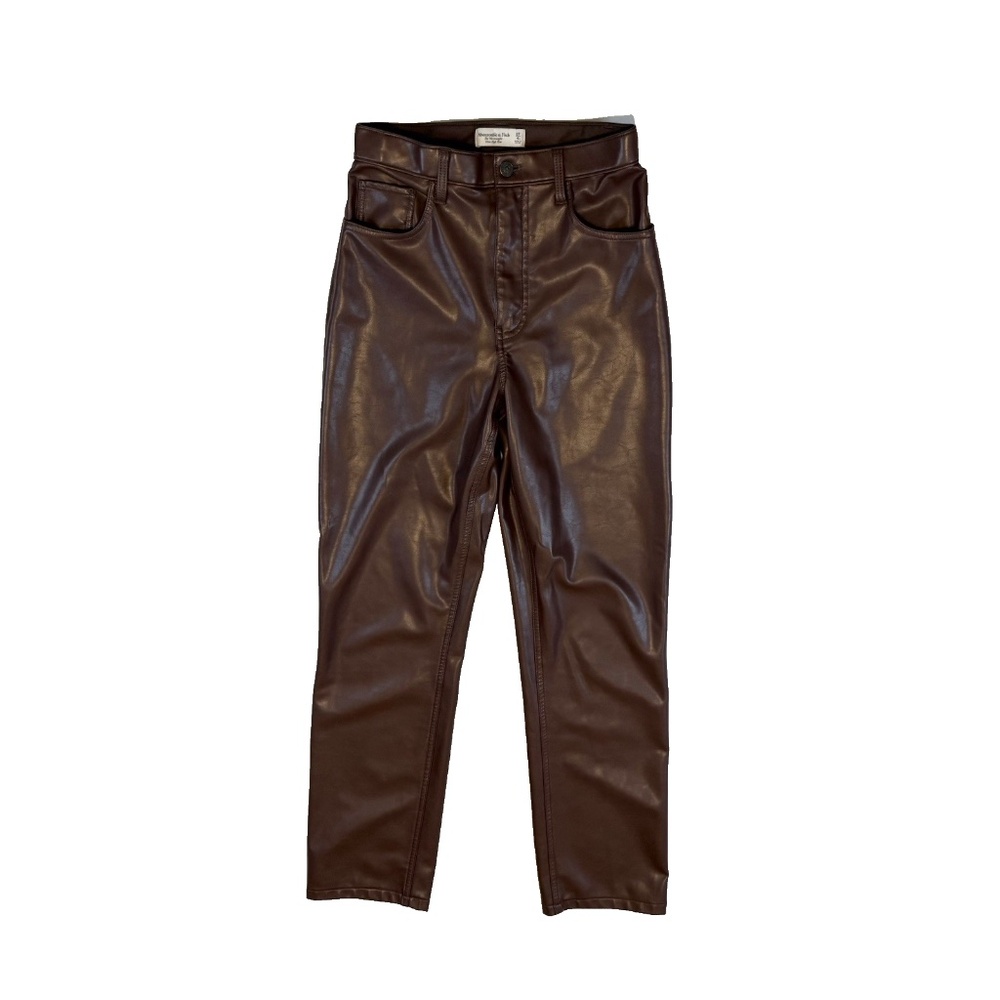 Abercrombie & Fitch 27/4L The 90’s Straight High Rise Faux Leather Brown Pants